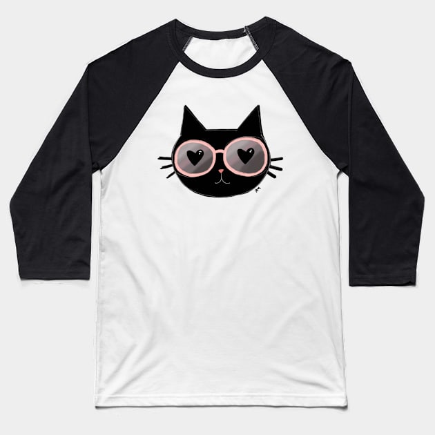 Black Cat With Sunnies Baseball T-Shirt by RuthMCreative